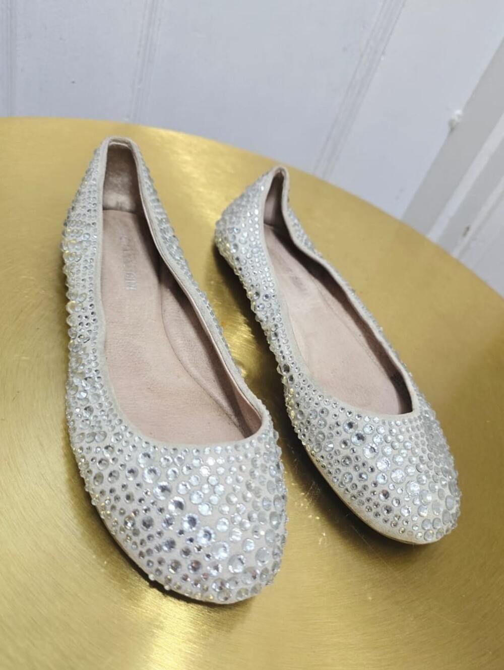 GIANNI BINI Ballet Flats Bling Silver Diamond Rhinestone Loafers 6M